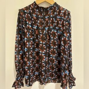 Print Long Sleeve Blouse M Saks Fifth